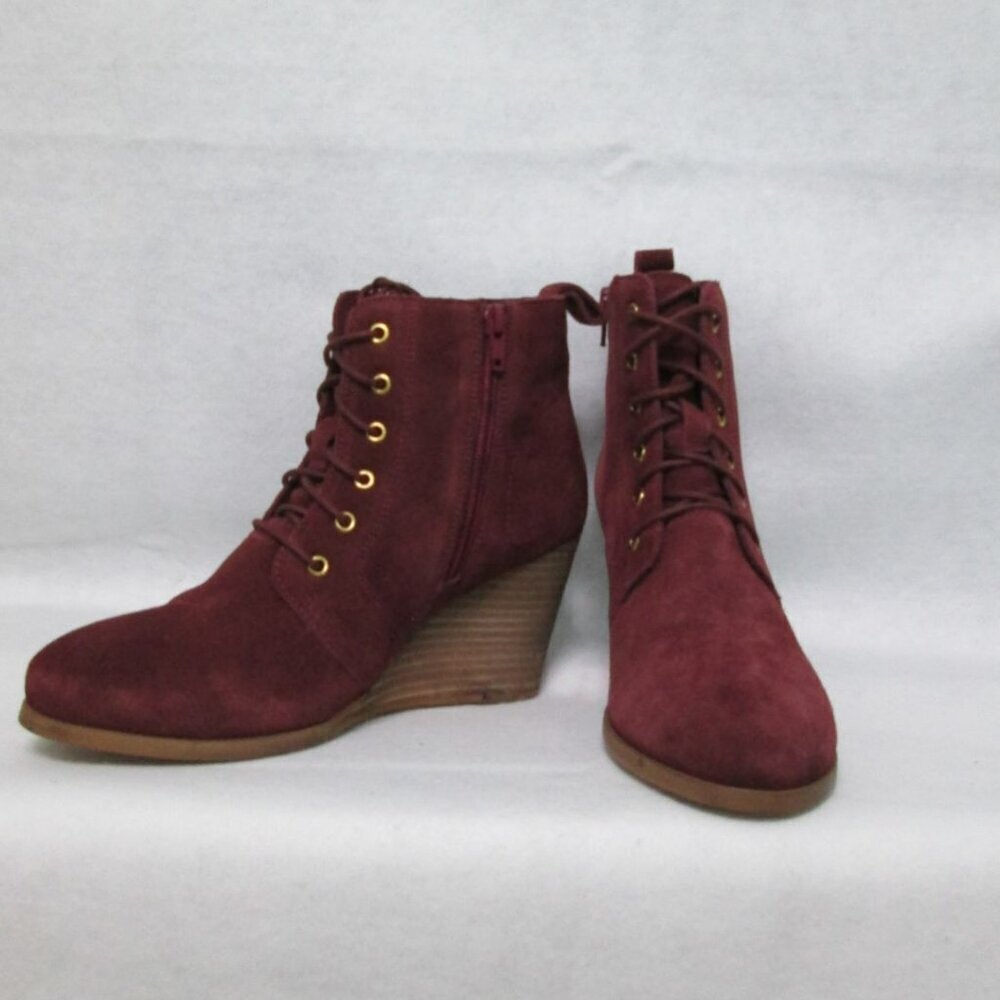 Diba Blake Suede Leather Lace-Up, Side Zipper Wedge Booties-Burgandy-Various-NWT